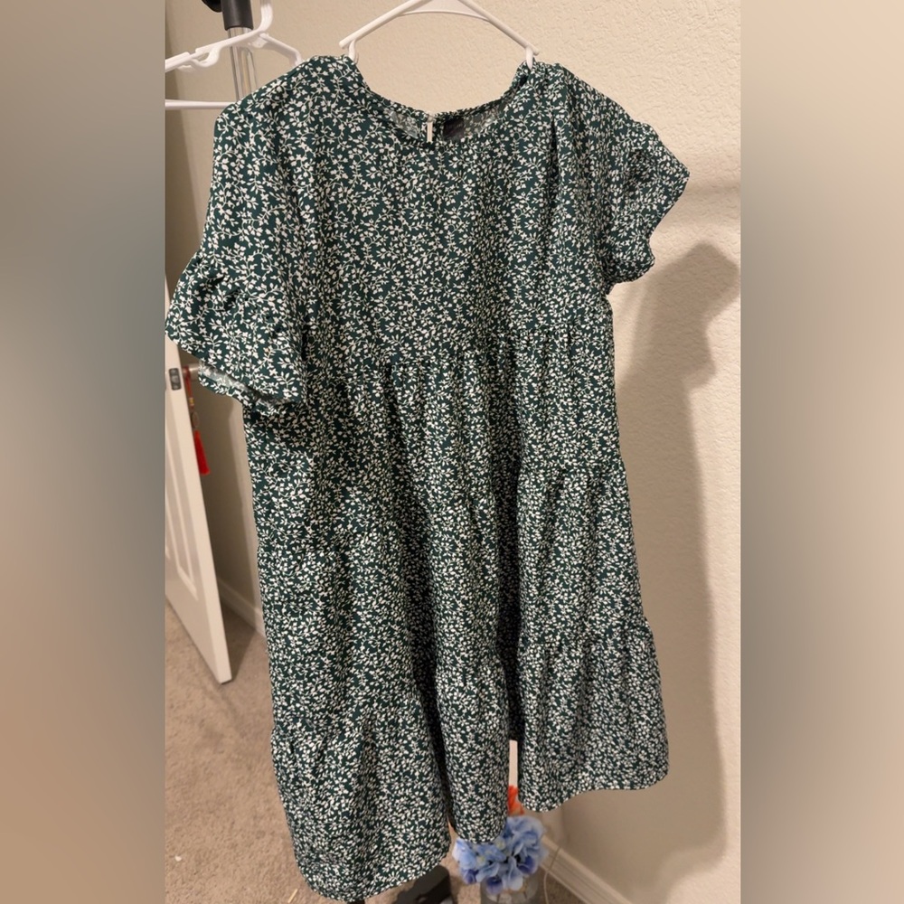 Floral Green and White Dress